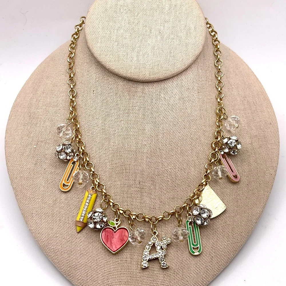 Fun Back to School Charm Necklace With Book Ruler Paper Perfect For Teachers - Picture 7 of 15